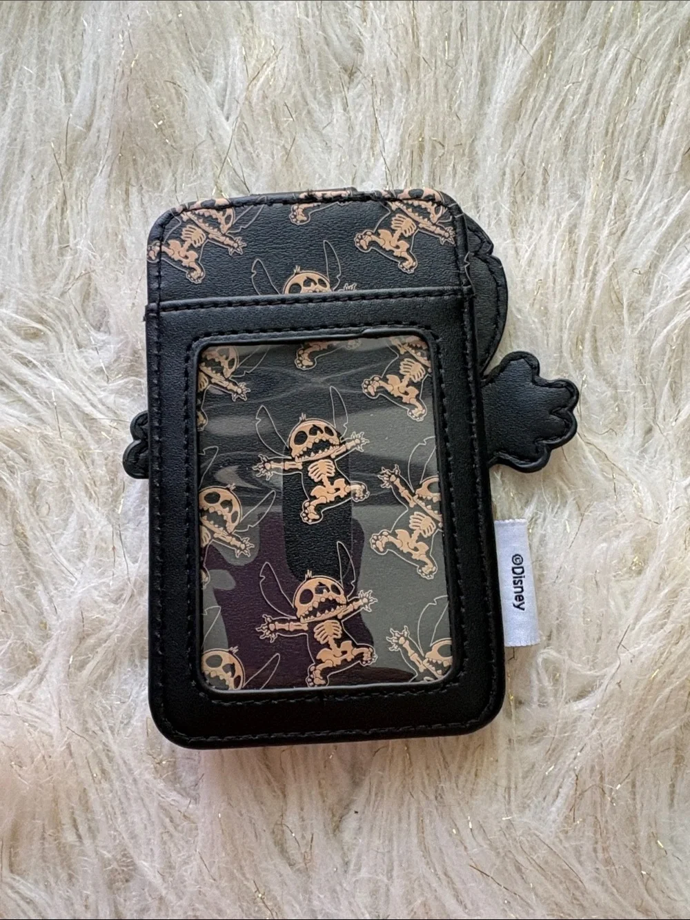 Disney Black Card Holder with Beige Stitch Skeleton Applique